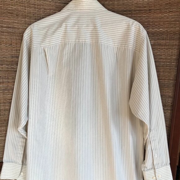 Geoffrey Beene Pinstripe Button-Down Shirt: Cream Black, Men's Size 16-1/2 32/33 - Picture 8 of 11